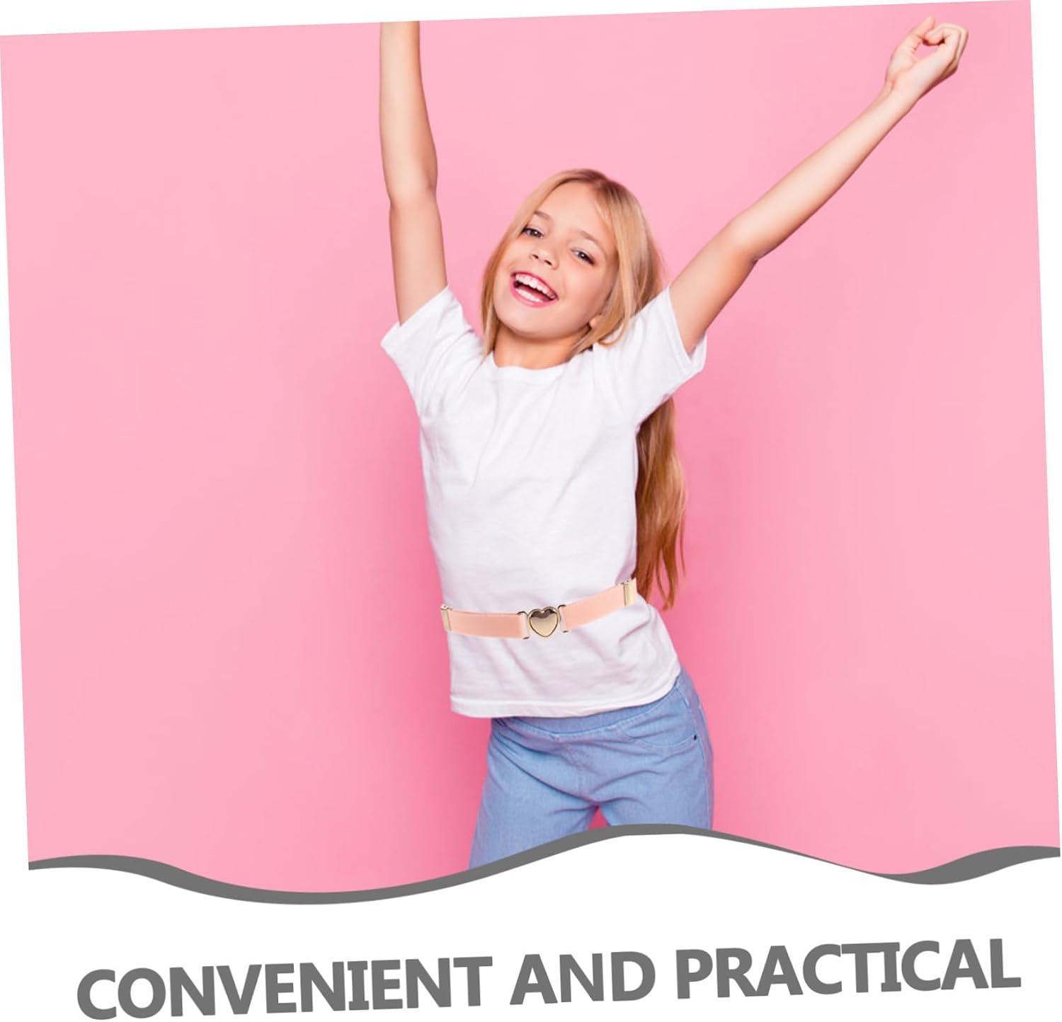 2pcs Adjustable Girl Belt Pink Elastic Waistband with Heart Buckle, Stretchy Decorative Belt for Jeans Dress School Holiday