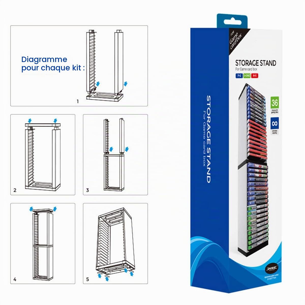 Rack de disque PS5, ABS, noir et blanc, 1 étagère, stockage pour PS5