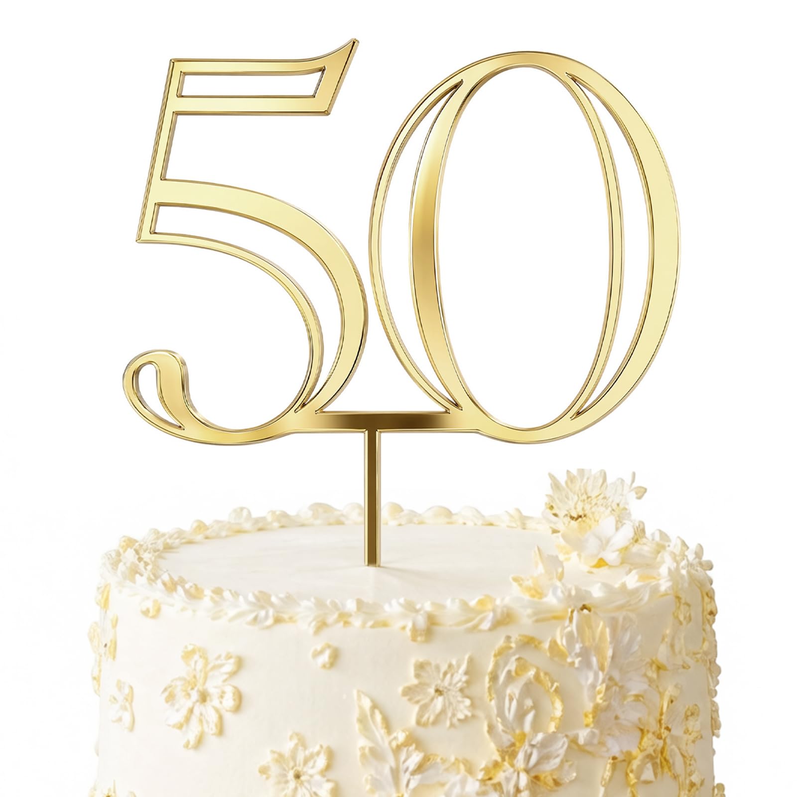 KIPTVO Gold 50 Cake Topper, Acrylic 50th Topper Birthday Anniversary Decor