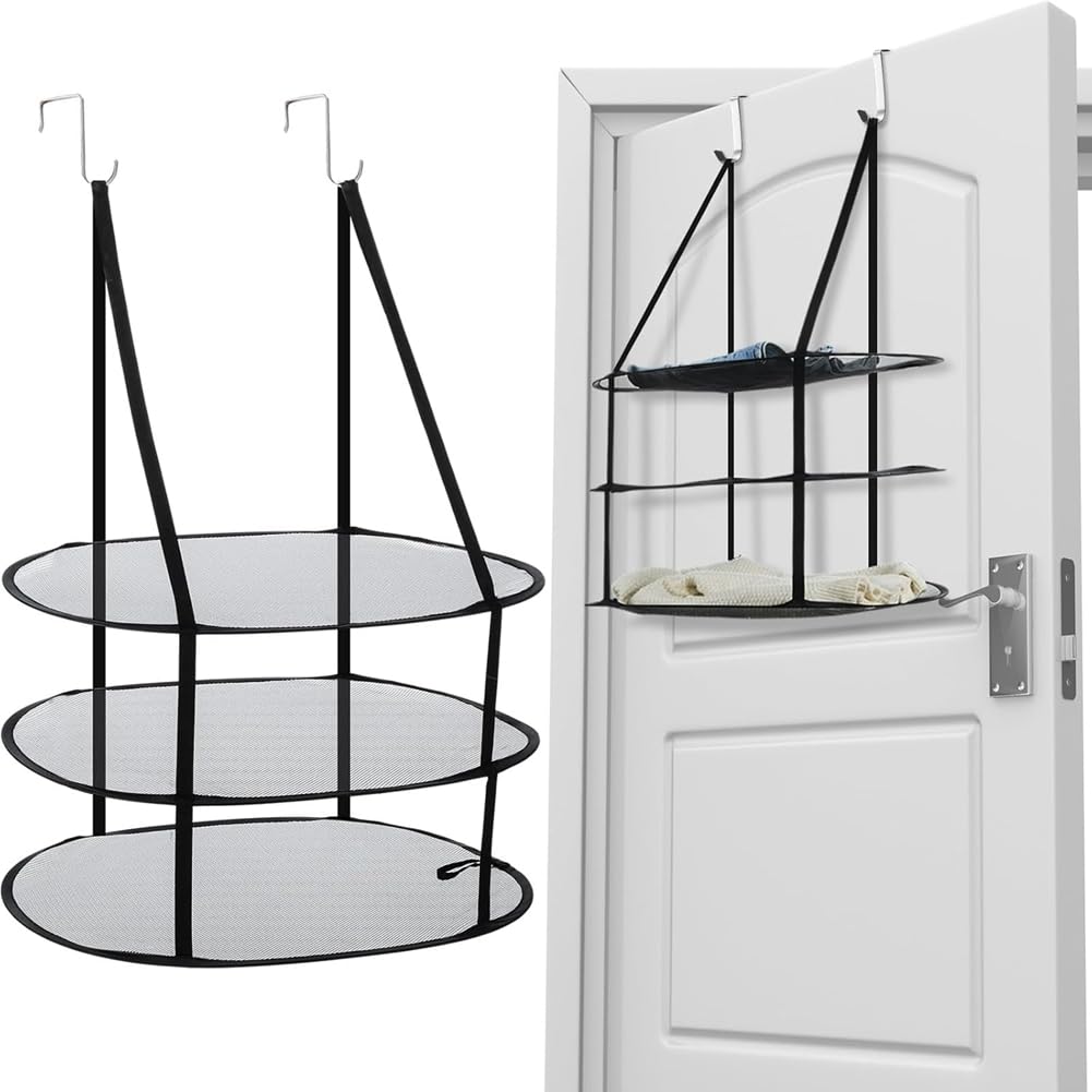 UDSKNV[KSL Folding Drying Rack 2 Pcs 3 Tier Sweater Drying Rack Flat over the Door Large Lay Laundry Hanging Dryer for Apartment A