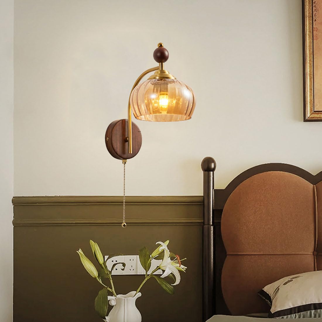 Applique da parete con interruttore a cordicella, stile industriale, con paralume in vetro e attacco E27. Lampada moderna per camera da letto, soggiorno, corridoio, cucina, stile rustico (forma di zu