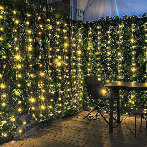 Artificial Ivy Privacy Fence with Lights 120x40in Grass Wall Screen Fake Vines Balcony Fence Privacy...