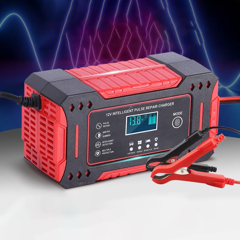 Motorcycle Battery Charger 12V for Triumph Rocket 3 R 2020 2021 2022 2023 2024 2025, Automatic Trickle Charger & Maintainer for Motorbike, Scooter, ATV & Lawn Mower,A Red