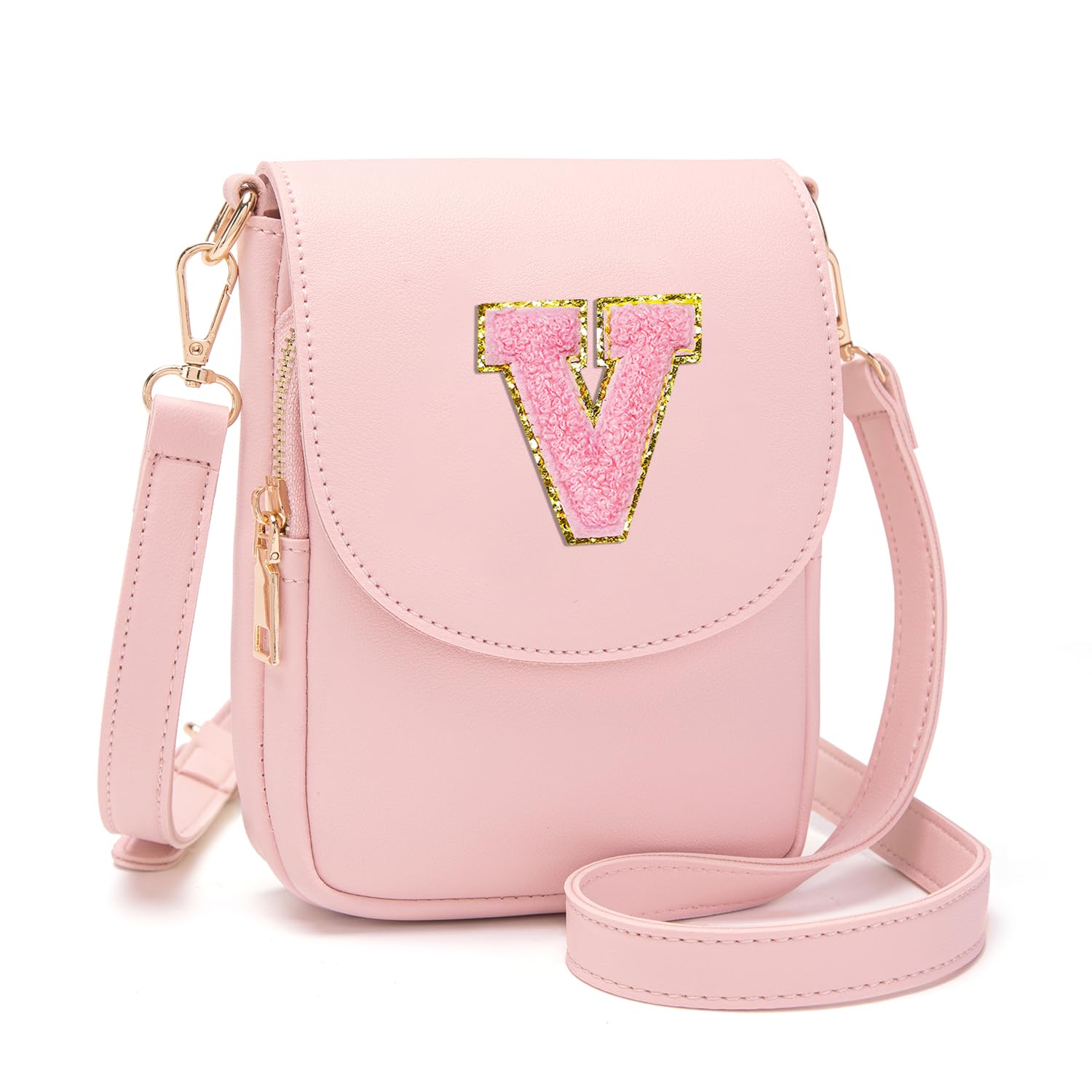 Viverte Crossbody Purse for Teen Girls Small Initial Cell Phone Toddler Purse Leather Triple Compartment Crossbody Bags