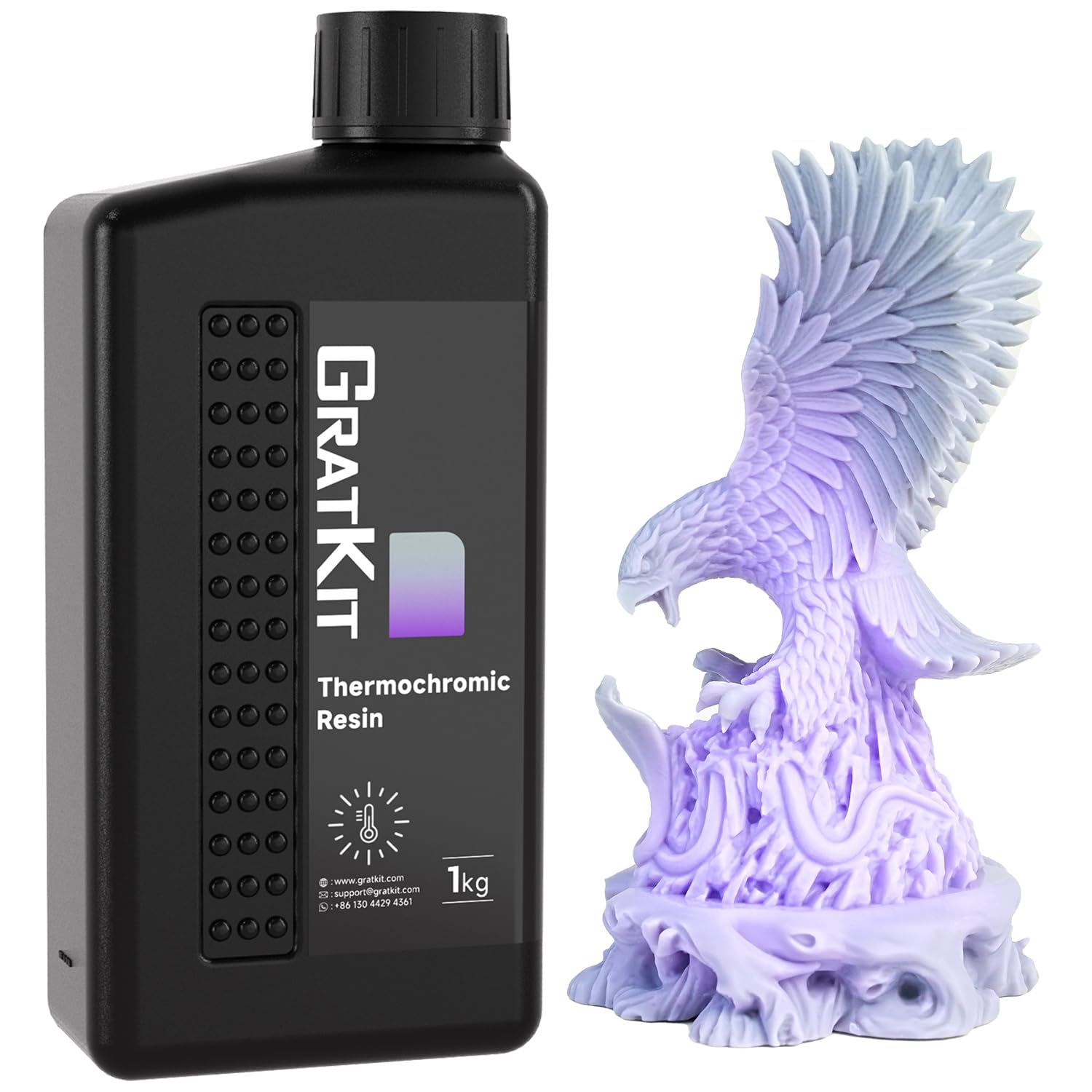 GratKit Thermochromic Resin - 1kg Thermochromatisches 3D-Drucker Harz, 405nm UV-härtendes Resin für LCD-3D-Druck, wechselt von Grau zu Violett, 1000g