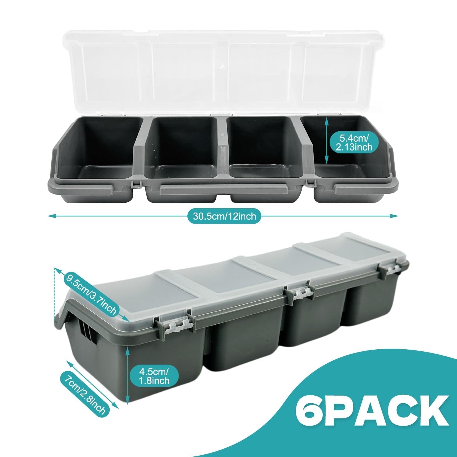 6 contenitori per viti con coperchi, in plastica, impilabili, per chiodi da garage, attrezzi artigianali, carrelli, armadietti, banco da lavoro (grigio)
