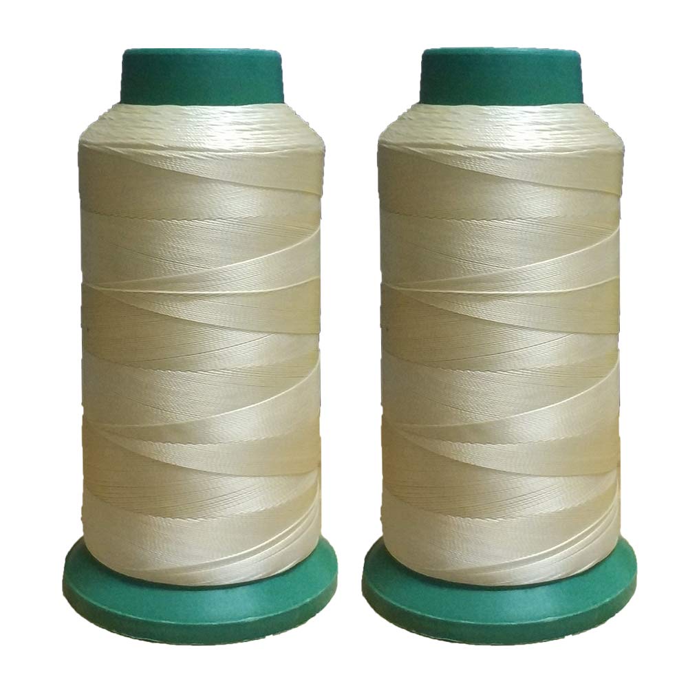 Polyester Thread Heavy Duty Bonded UV Resistant High Strength Outdoor Thread #69 T70 Size 210D/3Ply for Upholstery, Outdoor Market, Drapery, Leather, Beading, Crafts, 3000Yards Set of 2 (Beige)