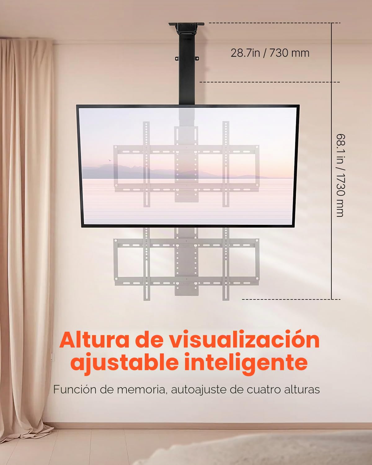 VEVOR Soporte de Techo Motorizado para Televisores de 813 a 1397 mm, Soporte Plegable Ajustable Eléctricamente Patrón Máximo de Orificios VESA de 60 x 40 cm para Televisores de hasta 54 kg