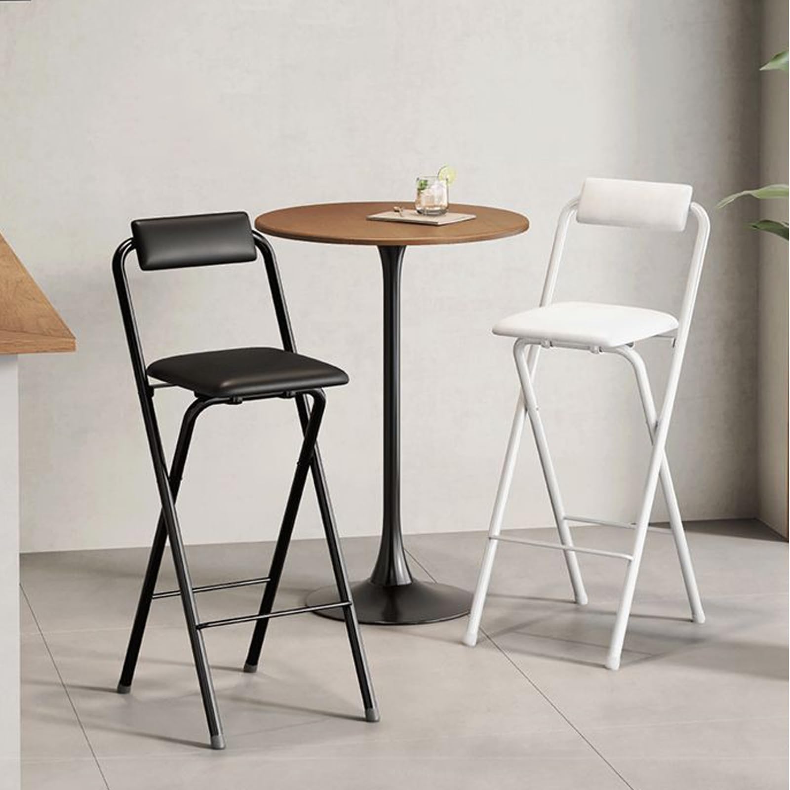 Sedia Laterale Con Struttura In Metallo, Sedie Pieghevoli Imbottite, Sgabelli Da Bar Ad Altezza Contatore, For Cucina Sala Da Pranzo Soggiorno(Black,70cm)