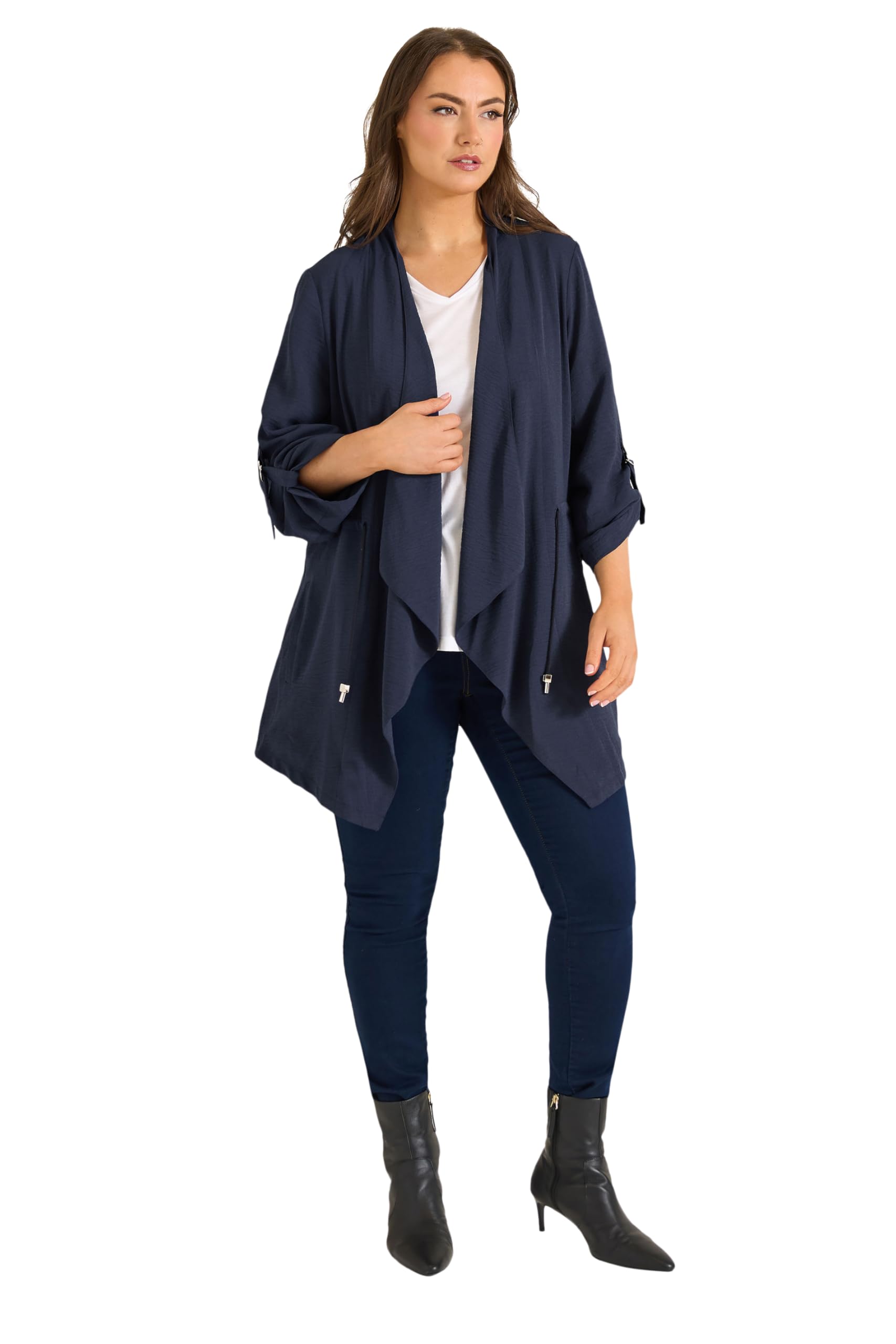 Evans Women's Navy Curve Blue Lightweight Waterfall Jacket - Plus Size Curve