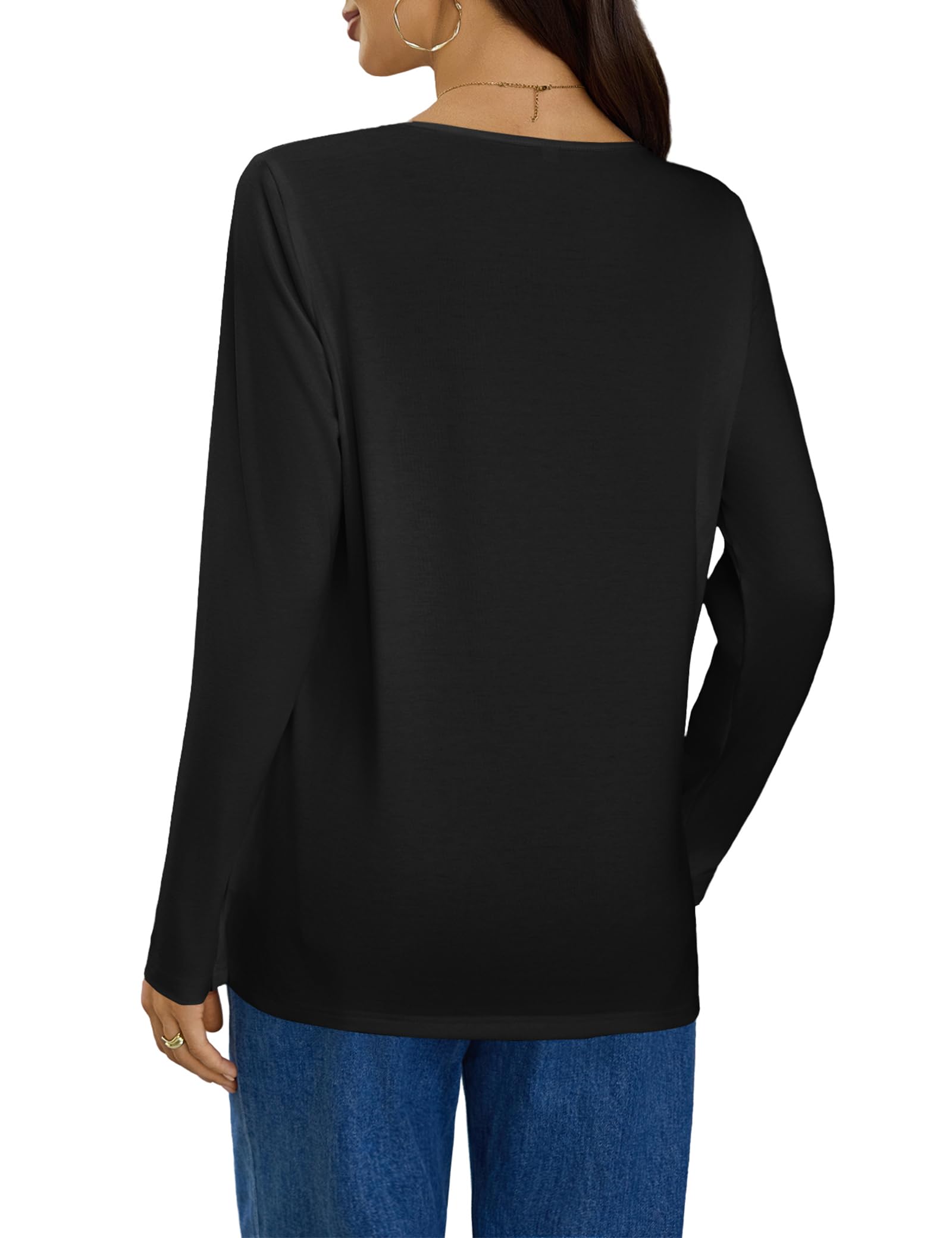 Gyabnw Magliette Maniche Lunghe Donna T Shirt Cotone Elegante Maglietta Girocollo Design Cavo Donna Casual Elegante Top Bluse