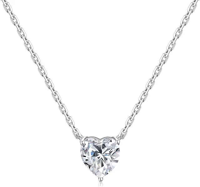 Sterling Silver Heart Necklace with Zircondia Crystal Solitaire