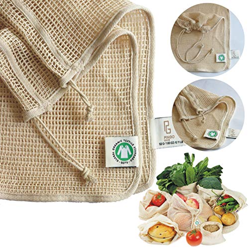 Reusable Produce Bags Cotton Mesh Bags with Double Drawstring Made from 100 Organic Cotton for Vegetables Fruit Onions Potatoes and Toy Storage Organization 2 M L XL 6 Packs