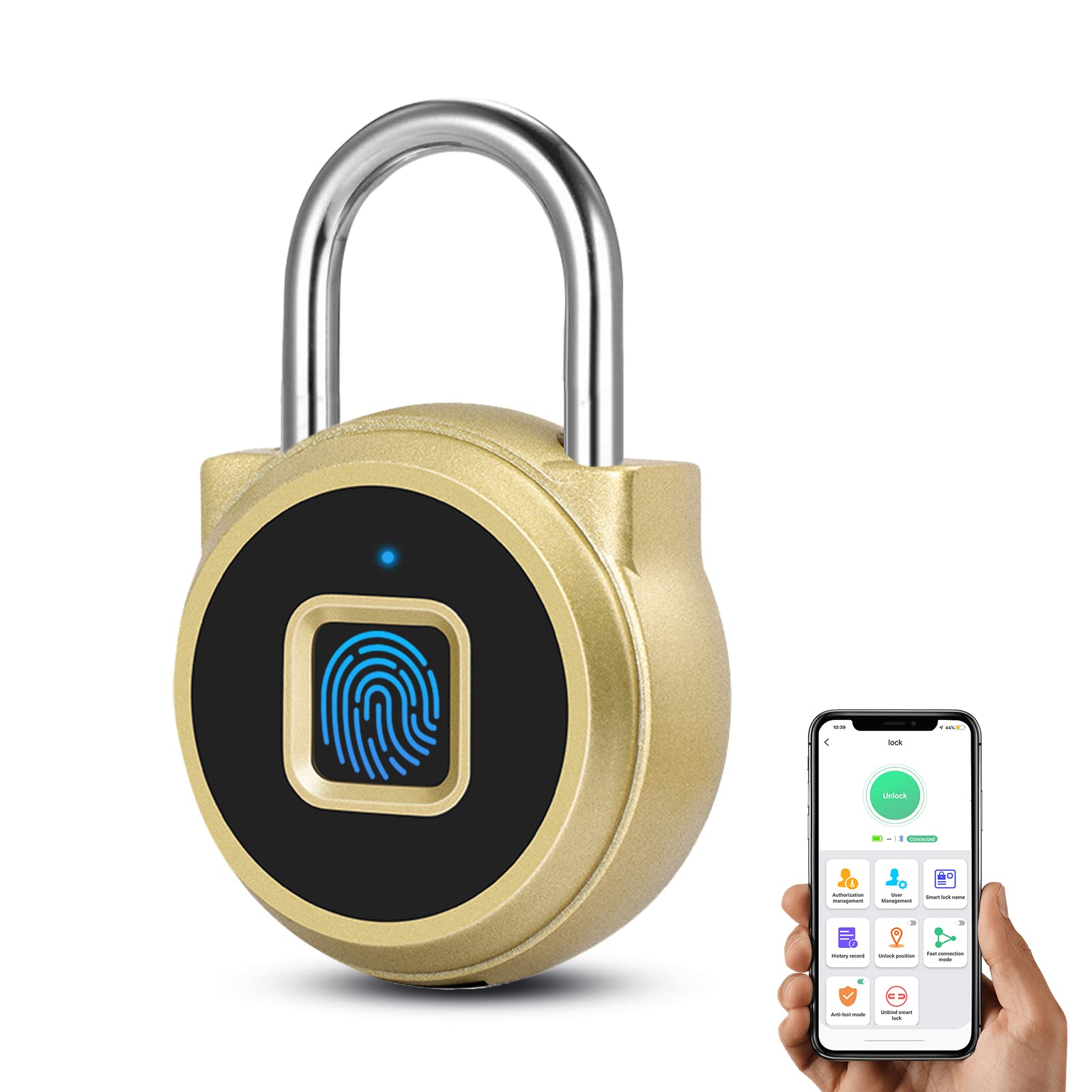 DhiedasDhiedas Fingerprint Padlock, Padlock with Fingerprint Bluetooth, Waterproof Outdoor Padlocks, USB Charging for Gym Locker, School, Luggage, Fence, Hasp Cabinet