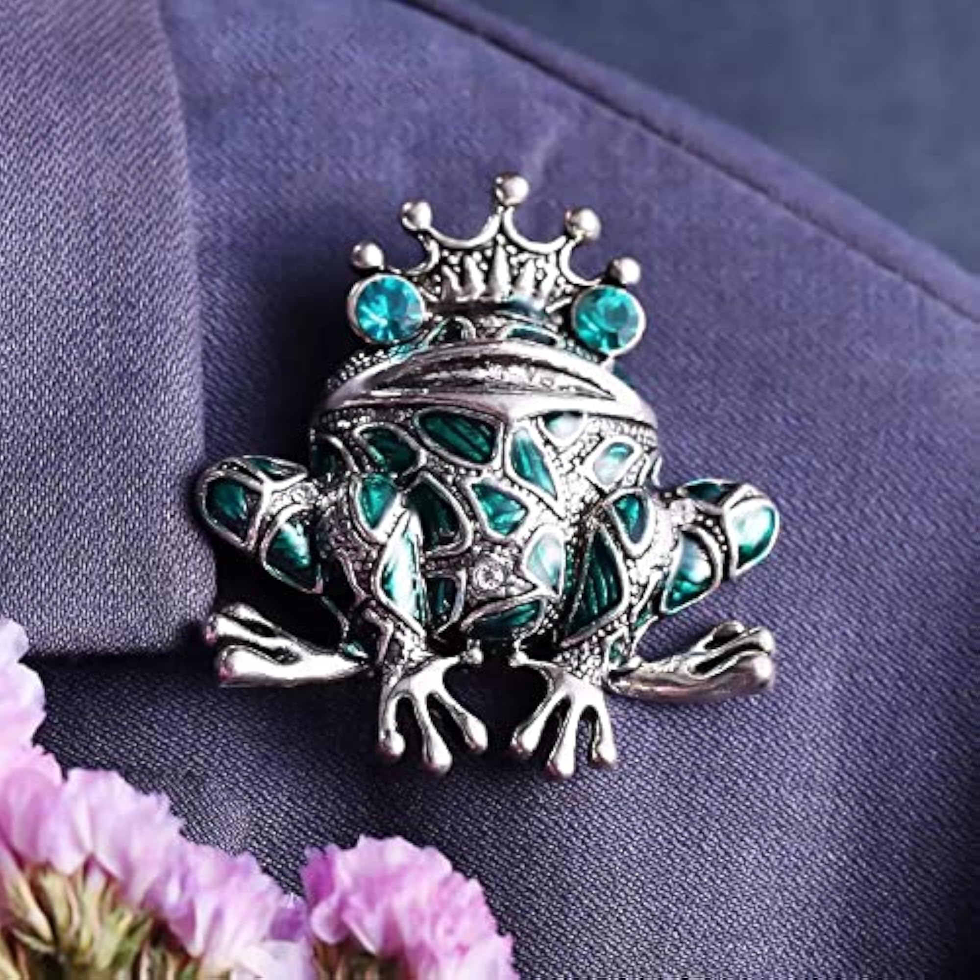 Rhinestone Crystal Studded Frog & Eye Design Brooch Pin Combo