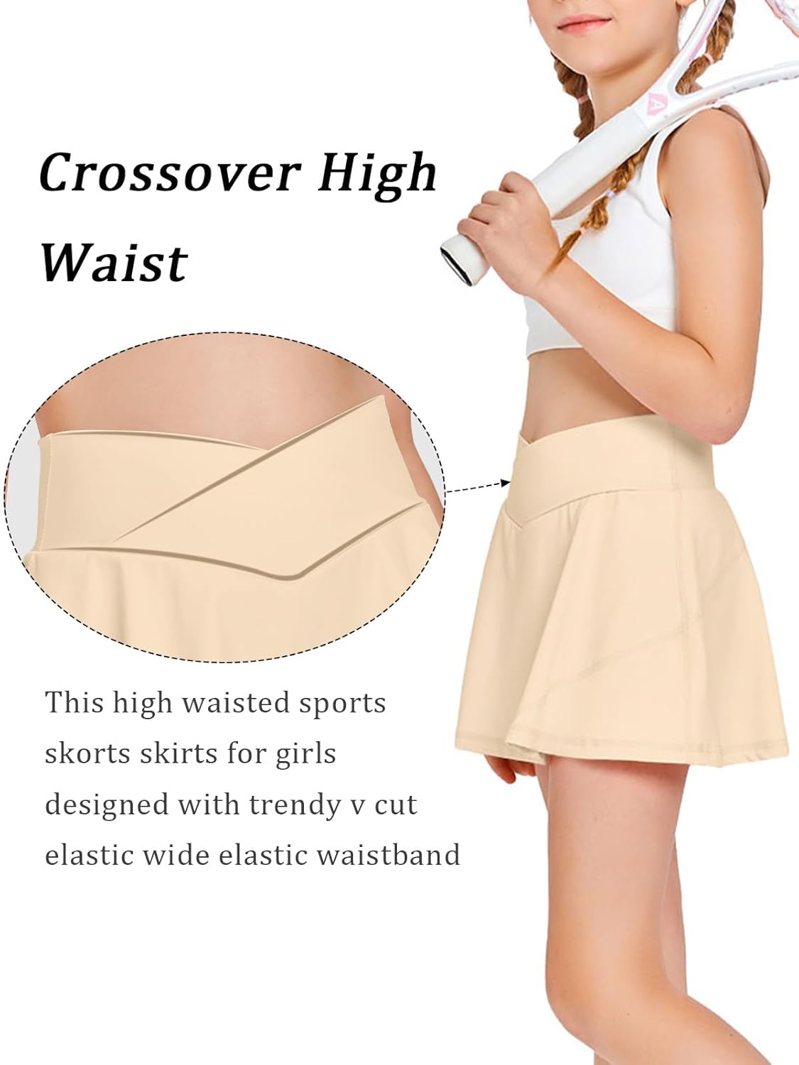 Girls Tennis Skirt with Pockets Shorts Crossover High Waisted Athletic Skorts Workout Golf Running Skirts - Image 5
