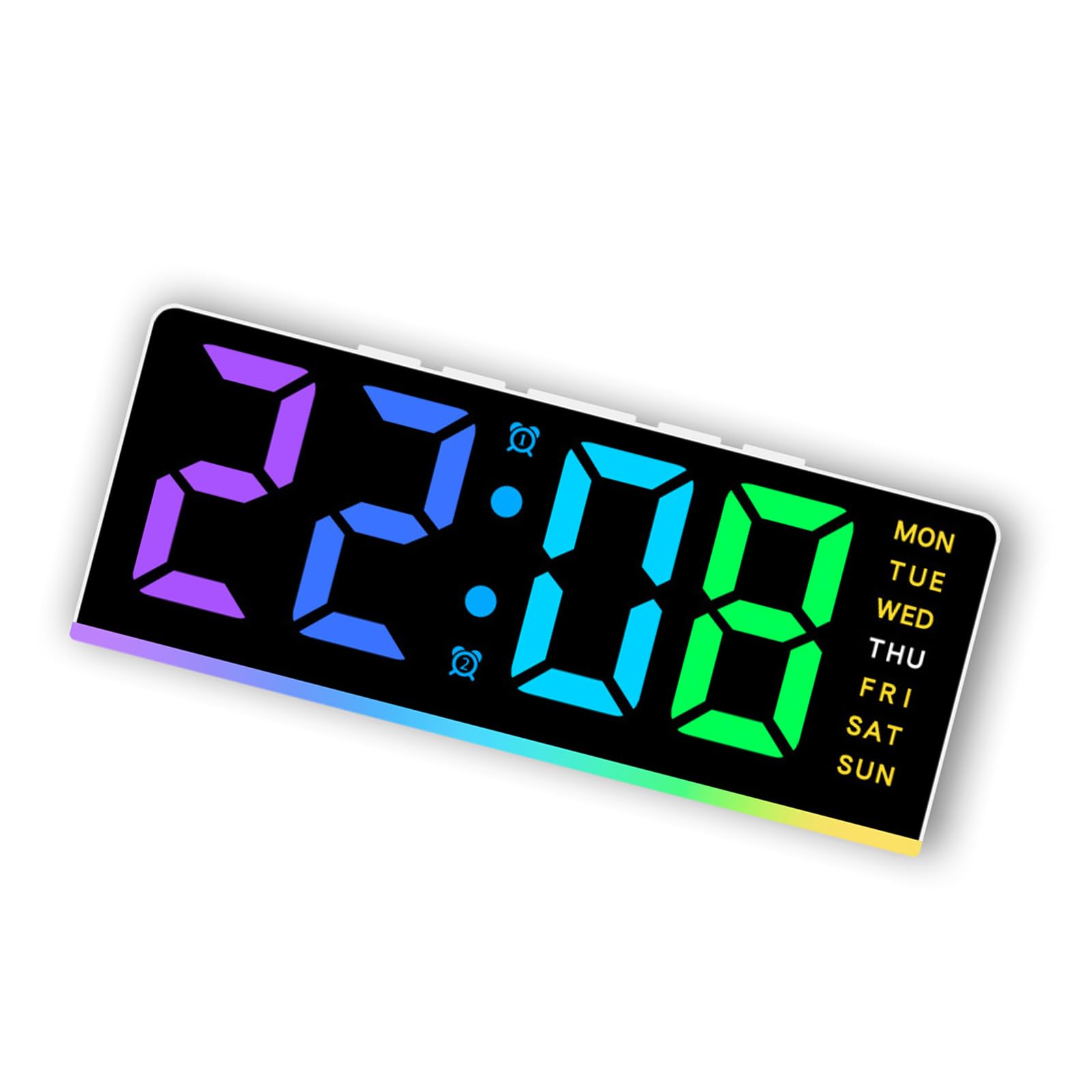 Snorvixre Multipurpose Alarm Clock Color Changing LED Night Light Bedside Quiet Operations Brightness for Bedroom Bedside