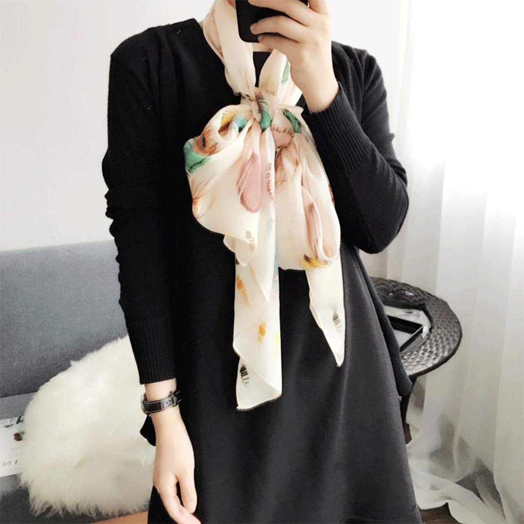 MUSUMI Bufanda de seda con patrón de plumas tridimensional para mujer Primavera y otoño Versión coreana Estampado de seda larga Bufanda de seda (multicolor)