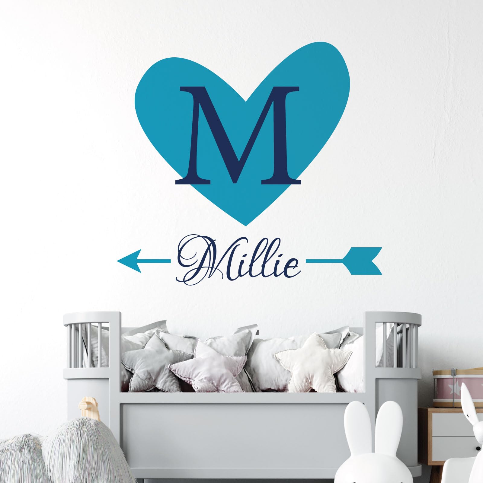 Heart & Arrow - Personalised Name, Initial Letter, Children Nursery Bedroom Decal Wall Sticker [Medium] [Sky]