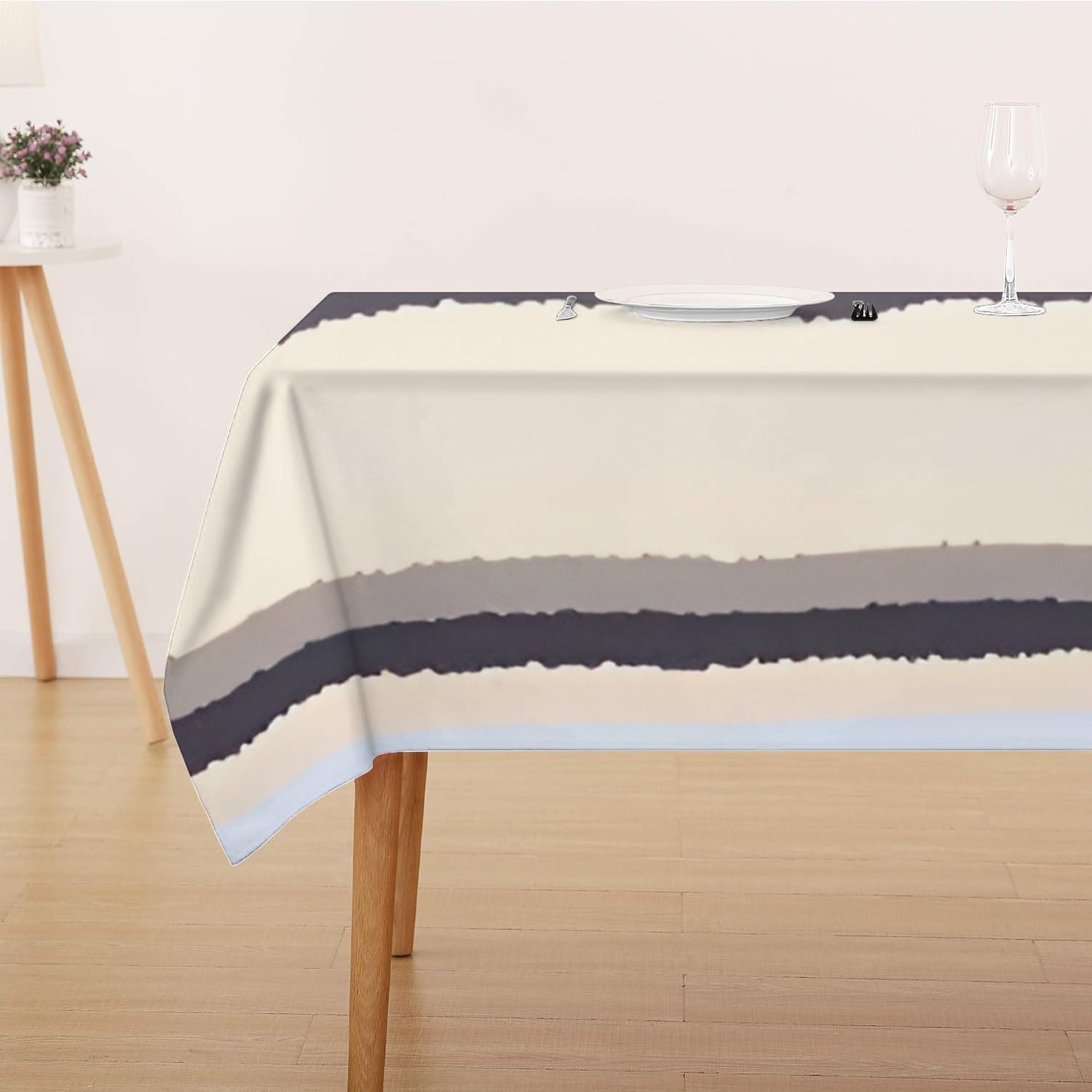 Fffasfy Gray Brown Table Cloth Wipe Clean Rectangle 140X240 Cm, Washable Wipeable Stripes Tablecloth, Waterproof Dining Table Cover For 4-6 Seater Kitchen Outdoor Indoor Party Tabletop Decoration