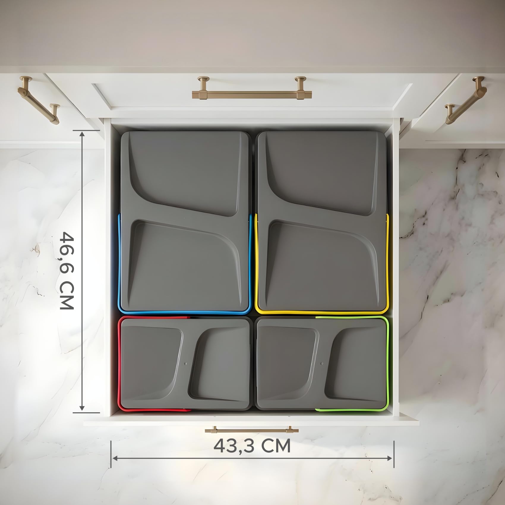 Contenitori raccolta differenziata, 2x15l & 2x6l, pattumiera da cassetto, antracite, salvaspazio da interno, cestini cucina