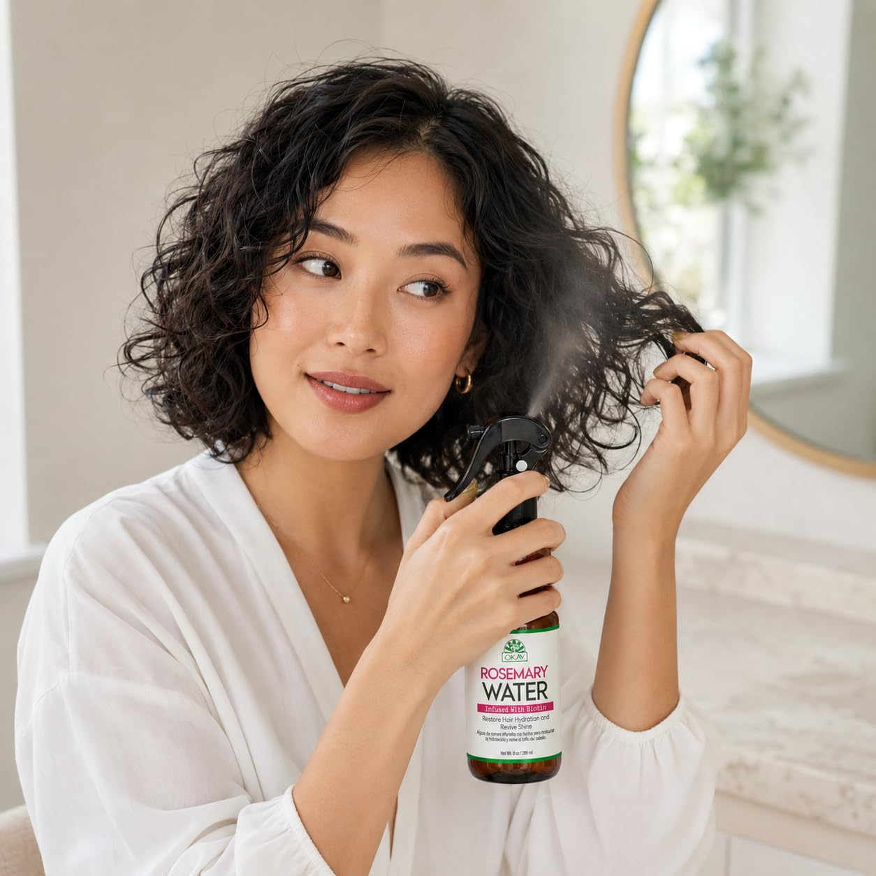 OKAY Rosemary Water with Biotin Spray 9 oz – Hydrating Hair Growth Spray for Stronger, Thicker Hair – Lightweight Scalp Treatment for Dry Hair, Frizz Control & Shine – Sulfate & Paraben Free