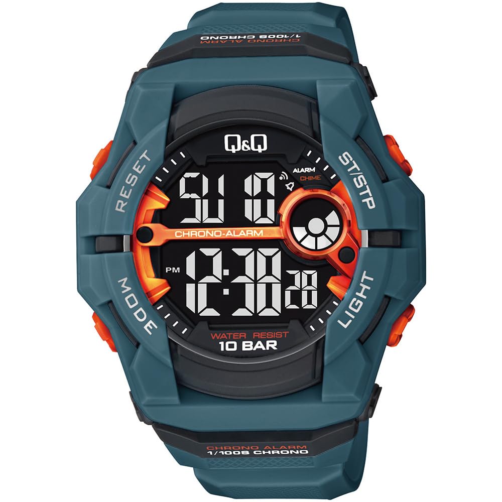 q&q Digital Sports Watch for Men | Teal Blue & Orange | 10 BAR Water Resistant | LED Backlight | Alarm | Stopwatch | Day & Date Display | Resin Strap | Quartz Digital Wrist Watch | Model G34A-006VY-picture-13