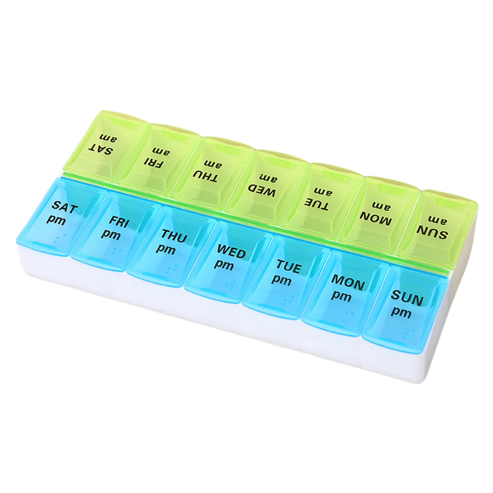: GaoBangM Weekly Pill Boxes 7 Day 2 Times a Day, Travel Pill Organiser with Am/Pm Compartments, BPA Free 7 Day Pill Box Organiser, Tablet Organiser to Hold Vitamins and Medication (Blue+Green)