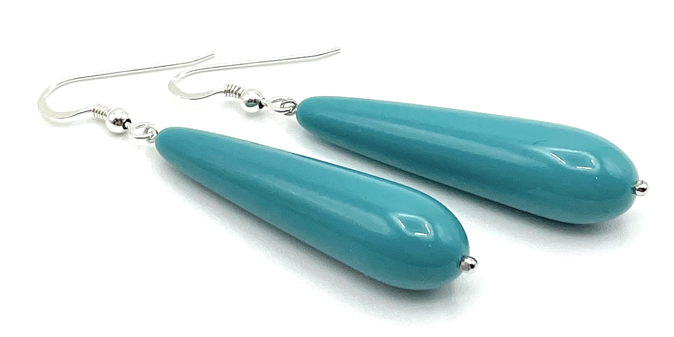 Pendientes Colgantes de Plata 925 y Lagrimas Turquesas, Joyas Artesanales, Regalo para Mujeres