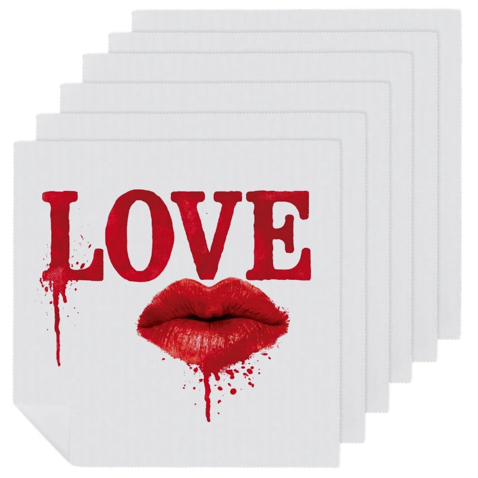 Red Lips Mouth And Word Love Cloth Napkins Set of 6, Square Premium Reusable Washable Polyester Table Linen Napkin for Dinner Party