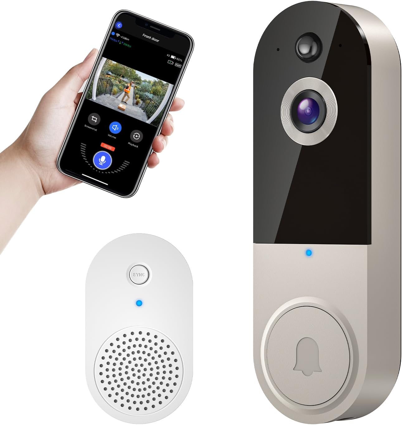 Wireless Video Doorbell Camera with AI Motion Detection, Two Way Audio, Night Vision and Cloud Storage, Doorbell Receiver Included, Indoor/Outdoor Surveillance Cam