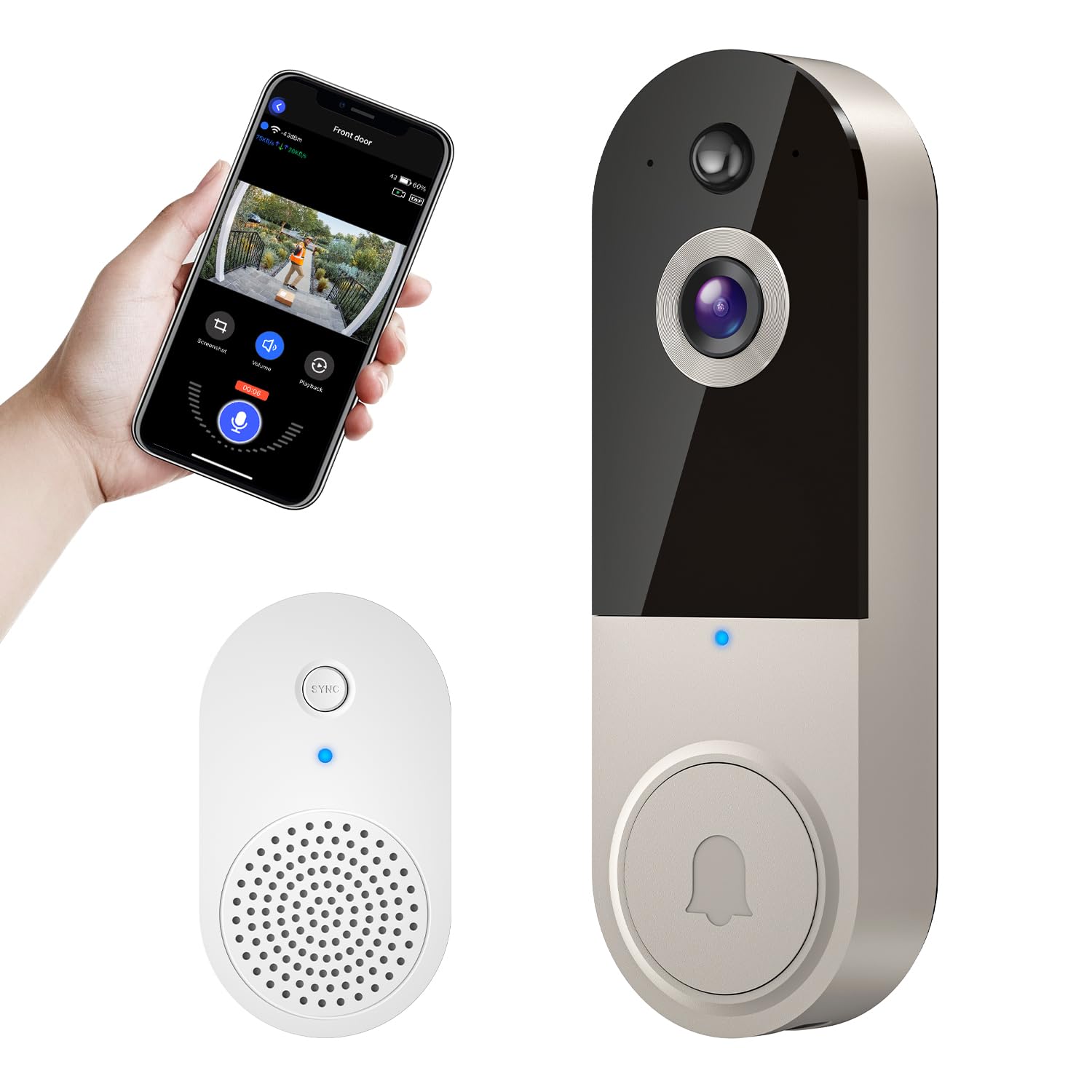 Wireless Video Doorbell Camera with AI Motion Detection, Two Way Audio, Night Vision and Cloud Storage, Doorbell Receiver Included, Indoor/Outdoor Surveillance Cam