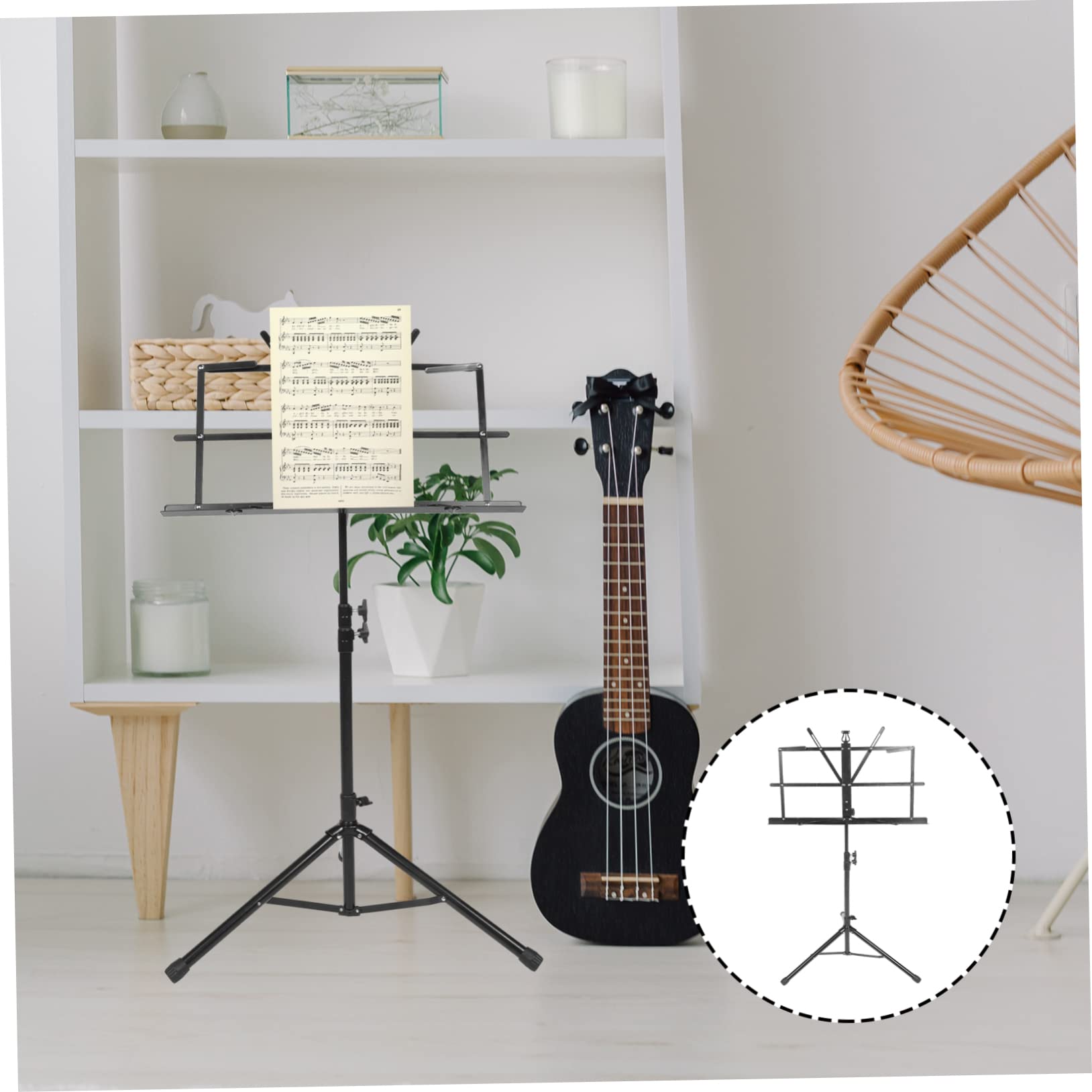 Leggio per Spartiti Musicale Pieghevole, Altezza Regolabile, Ferro Nero, Base a 3 Gambe, Lettura Comoda da Terra, per Concerti All'aperto