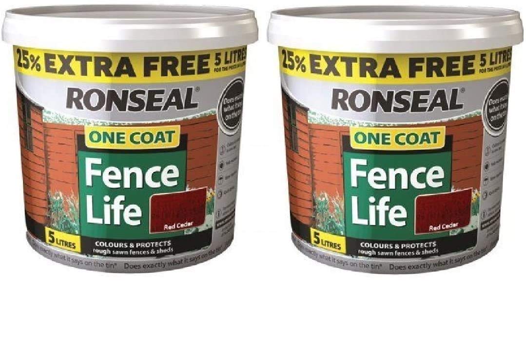 Ronseal 5L One Coat Fence Life Fence Paint Bundle Deal 2 for 22.95-2 x 5L tubs = 10L - Red Cedar