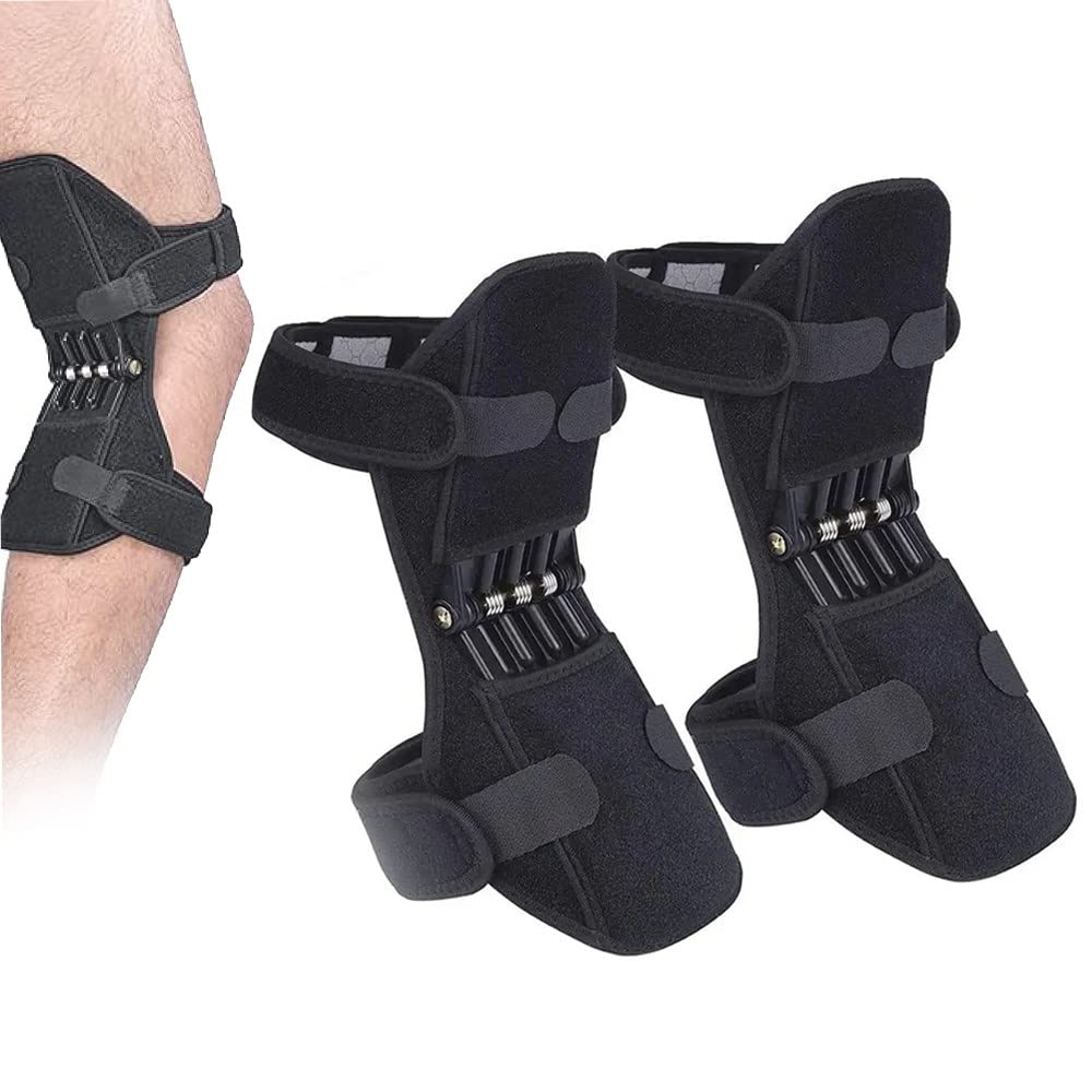 MRKU Non Slip Sports Knee Pads Support Warmers 1 Pair of Spring Strong Rebound Force Joint Power Lift for Hiking Climbing,Black