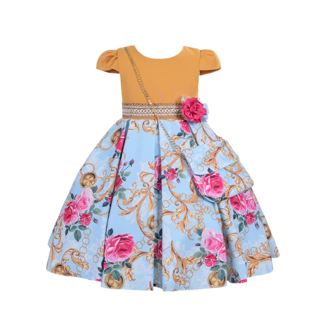 Cosplay Life Elegant Flower Dress for Girls Young Adult Fashion Bow Flower Waistline Kids Party Festival Ages 5-9 Years Old (Pink, 7yrs) — view 30