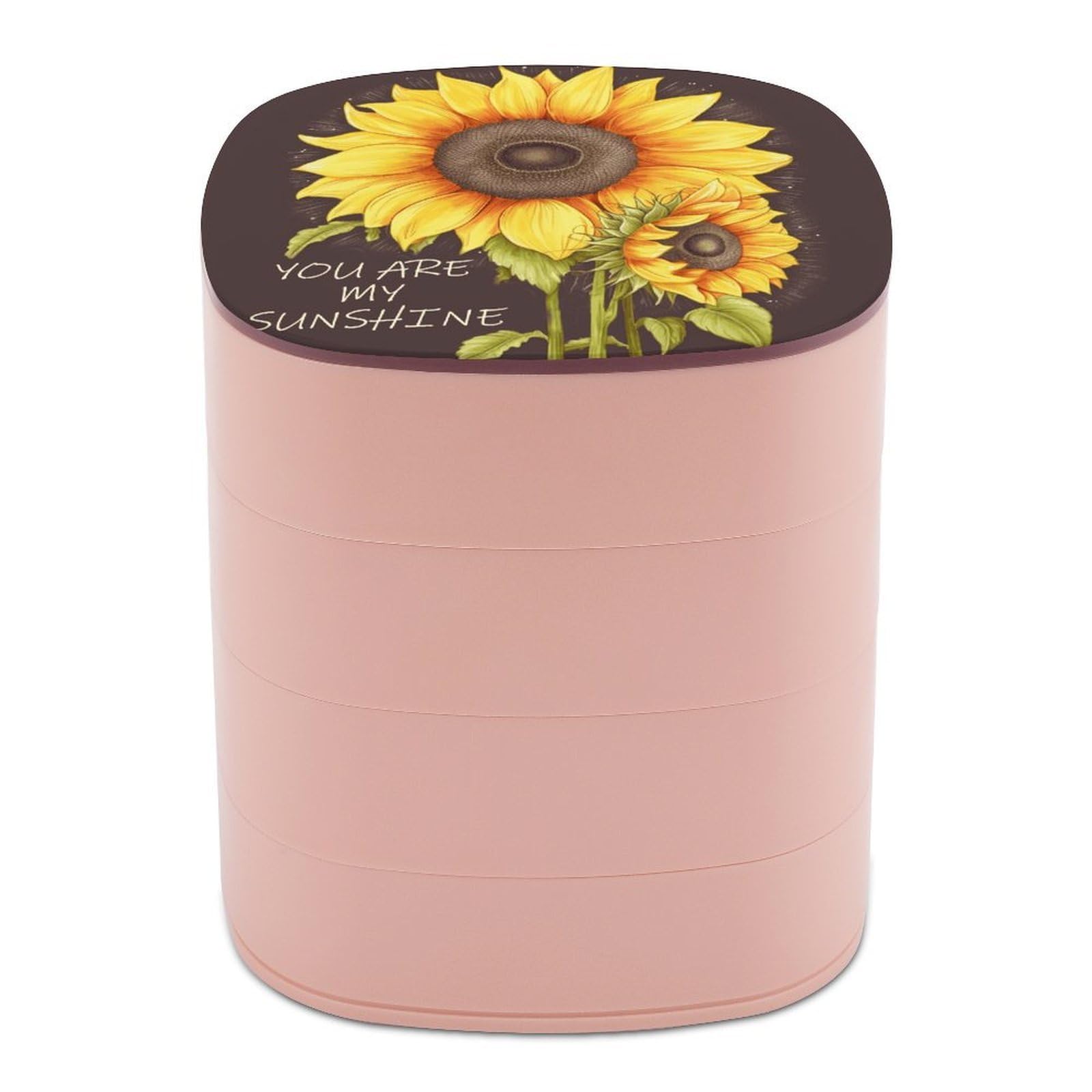 FekiLoot You Are My Sunshine Sunflower Jewelry Box 4-Layers Rotatable Jewelry Organizer Storage Box with Mirror Cute Travel Jewelry Case Portable Earring Holder Organizer for Ring Necklace Bracelet