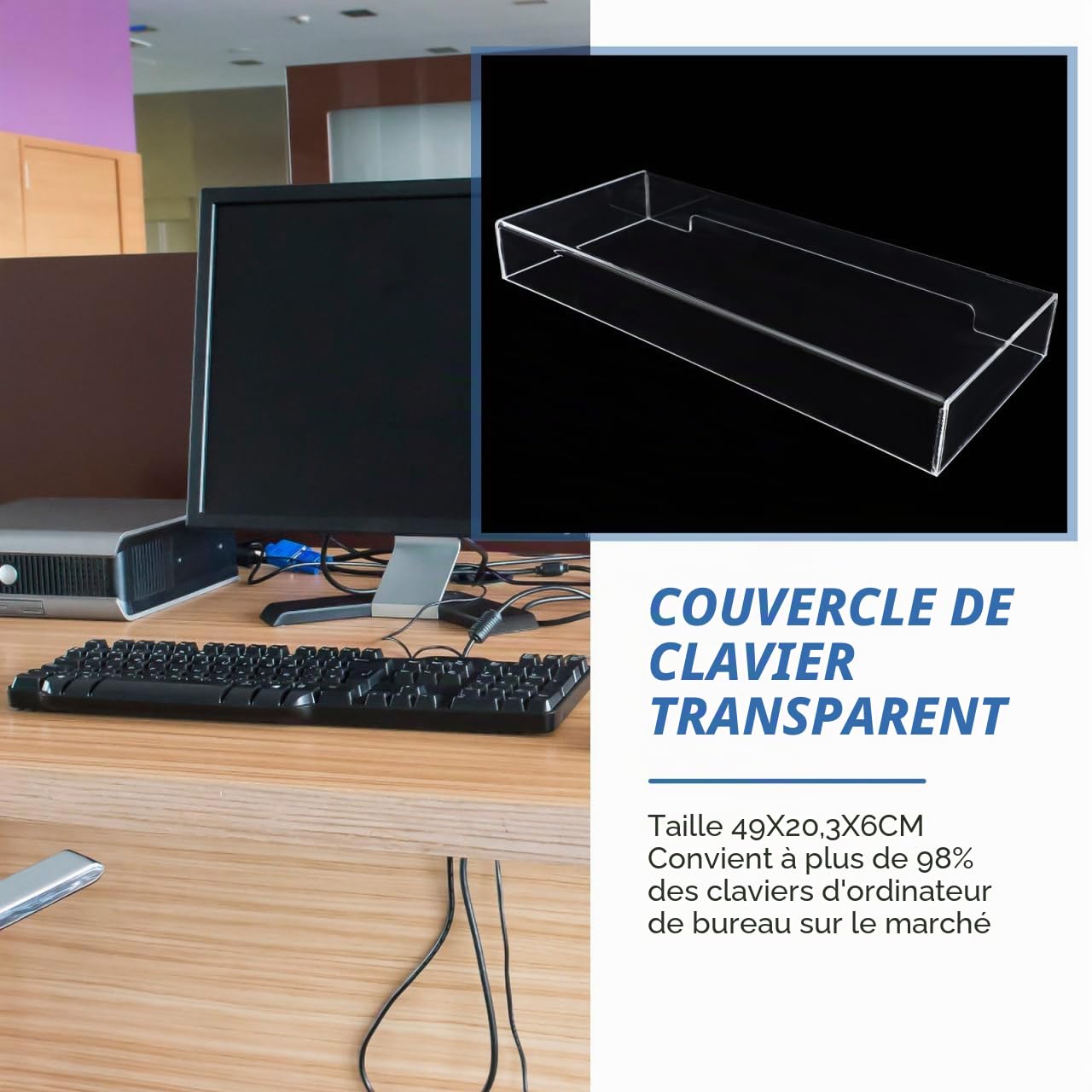 TOPBATHY Housse Transparente De Protection pour Clavier Protection Étanche Contre L’Eau Et Les Déversements Amovible Et Lavable Compatible avec Plus De 98% des Claviers De Bureau 19.29X8.46X2.13In
