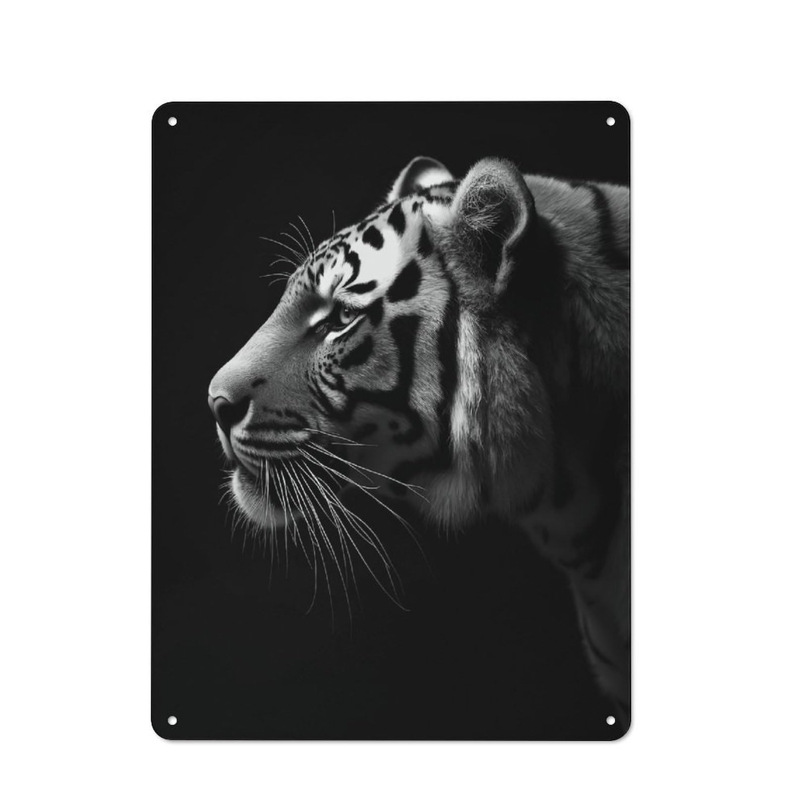 Tiger Portrait Black And White Rustic Metal Sign 40x30cm, Country Vintage Country Wall Plaque for Cottage, Kitchen, Hallway Or Breakfast Nook