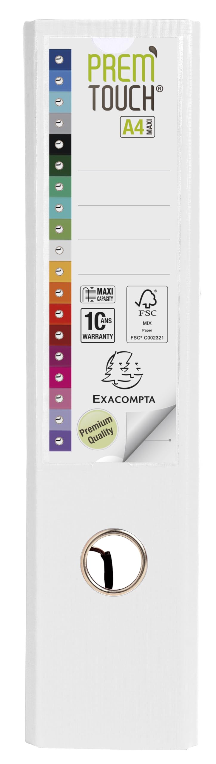 Exacompta 10 Classeurs à Levier Prem'Touch Blanc Dos 80 mm A4 Maxi