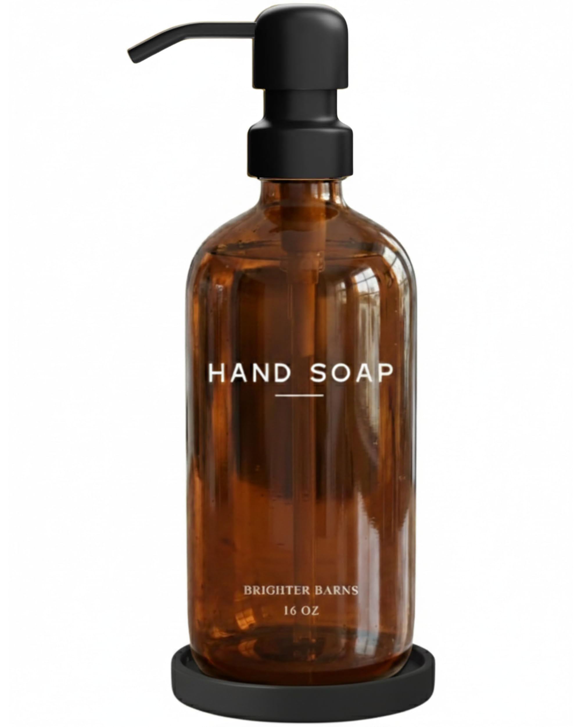 Photo 1 of [Missing Pump] Amber Glass Hand Soap Dispenser Bathroom Set by Brighter Barns - Refillable Liquid Hand Soap Dispenser Tray and Pump Set for Kitchen - Modern Bathroom Decor & Accessories for Airbnb, RV, Hotel (Amber)