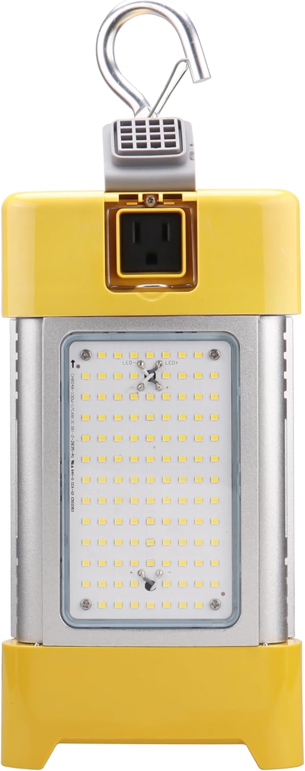 LED Portable Work Light 100W Max – 14,500 Lumens, 5000K Daylight, Adjustable 60W/80W/100W, UL Listed, IP65 Waterproof Jobsite Construction Light, 120V Outdoor & Garage Lighting – Yellow & Silver