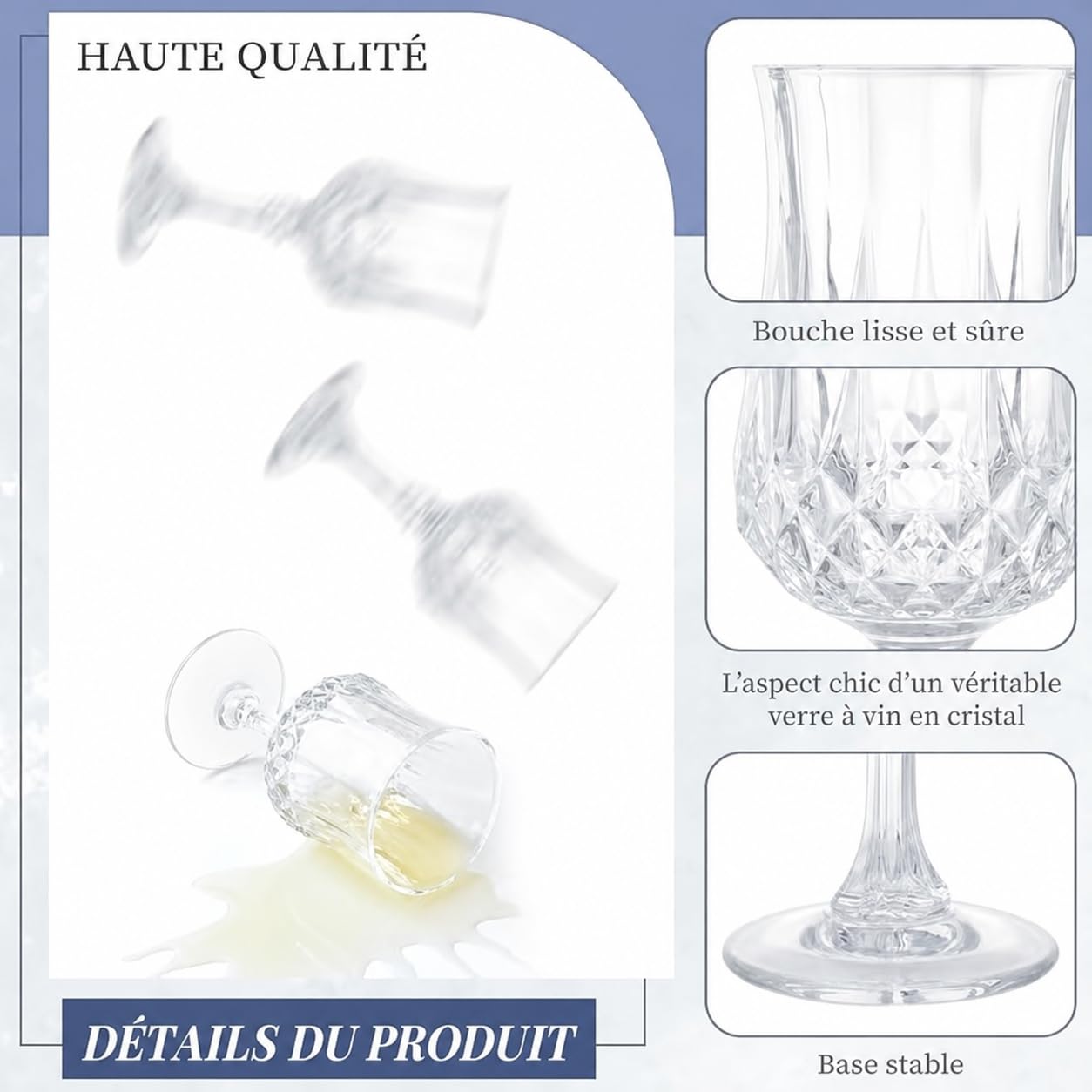 Lot de 24 Verres à Vin Plastique Réutilisables 210 ml, Petits Verres à Pied Transparent Effet Cristal, Gobelets Incassables pour Cocktail, Fête, Pique-Nique, Mariage et Anniversaire