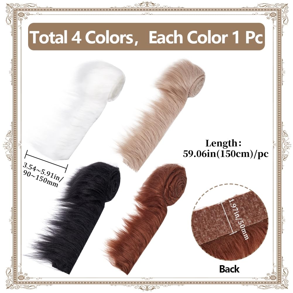 GORGECRAFT 4 Colors 2" x 60" Faux Fox Fur Fabric Shaggy Fur Patches Christmas Shaggy Synthetic Plush Trim Ribbon White Black Khaki Coffee Fluffy Fuzzy Fur Scrap Sewing Cuts for Crafts Santa Claus - Image 2