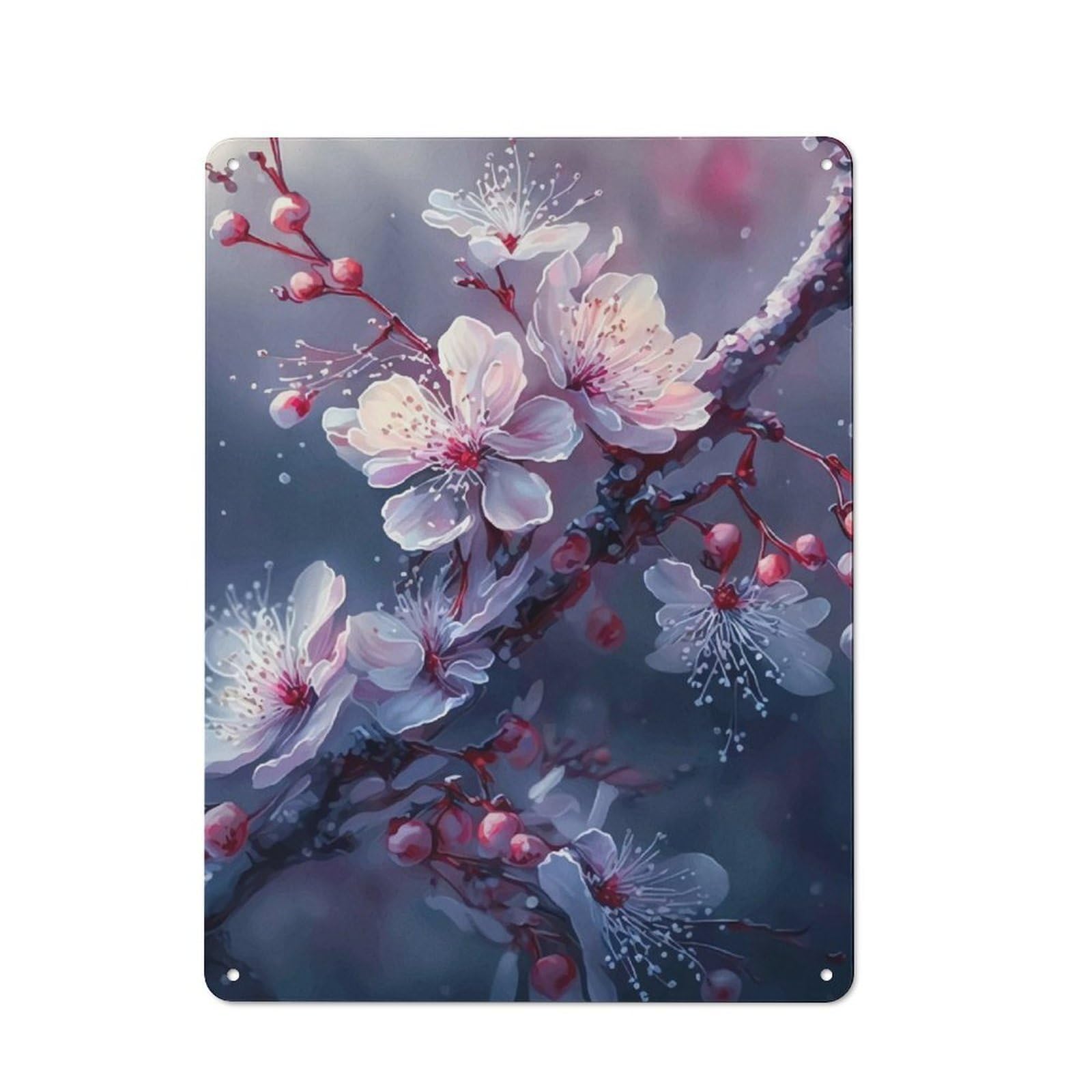 Junmoney Cherry Blossom Landscape Retro Tin Wall Plaque 40X30cm For Studio Or Craft Room, Winter Wall Decor For Creative-Space Collectors