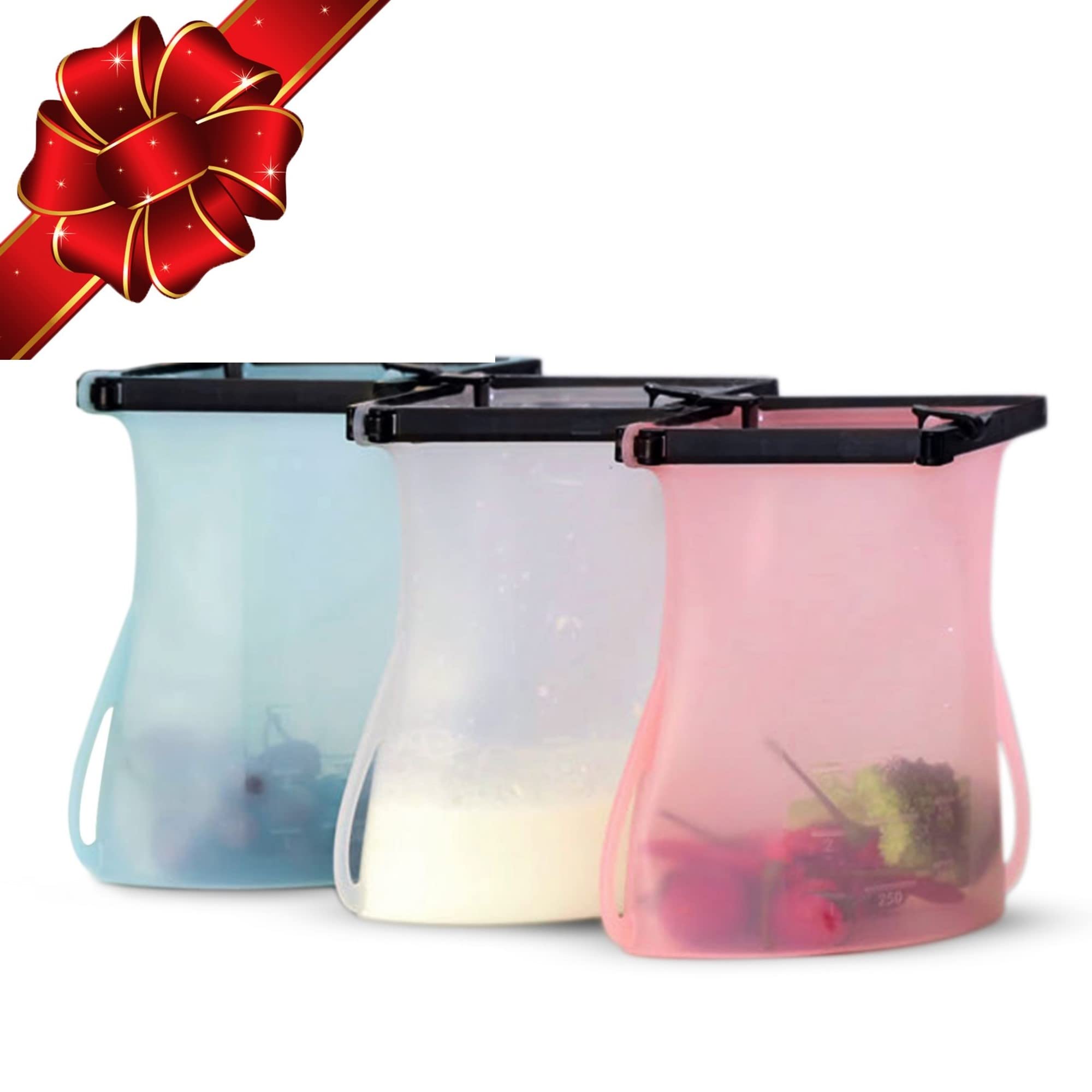 Reusable Food Storage Leakproof Silicone Snap Bags Stand-Up Silicone Food Bag 6 Cups (50 Oz) Microwavable Freezer and Dishwasher Safe Odorless Easy