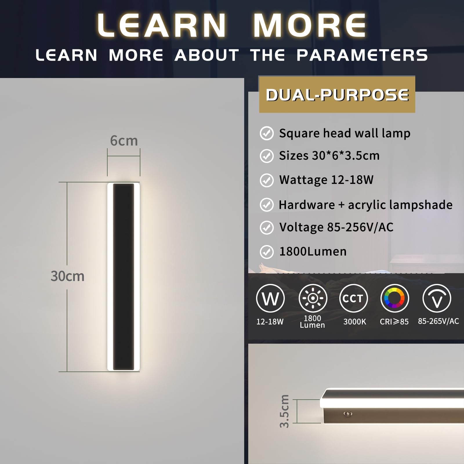 Mikeru 30CM Outdoor Acrylic Wall Light - Image 3