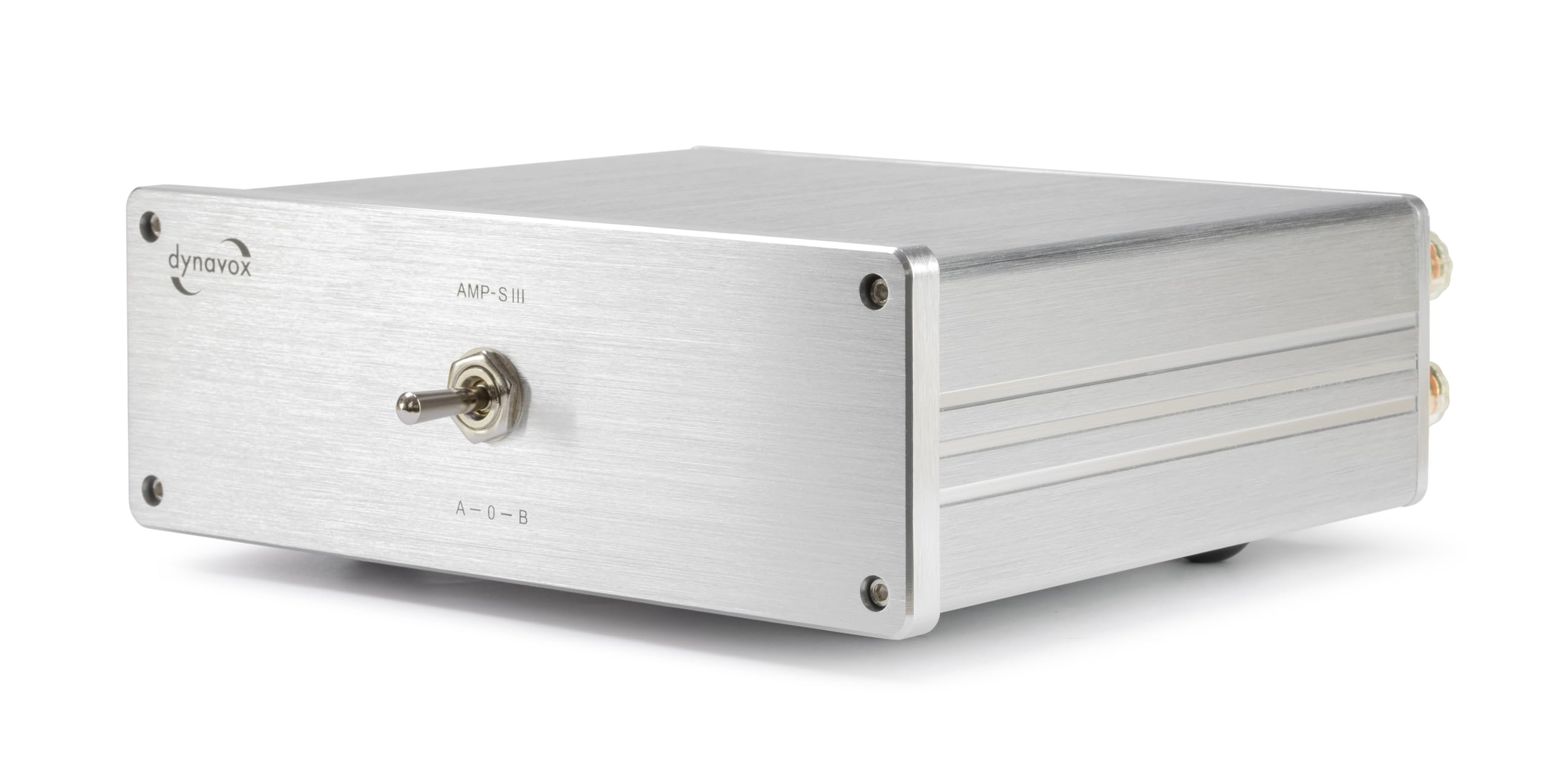 Dynavox AMP-S III commutatore amplificatori altoparlanti 2 coppie casse 1 amplificatore chassis alluminio connettori banana morsetti argento