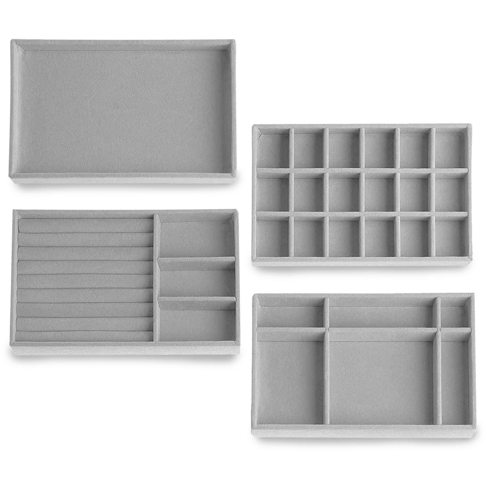 LumeiyLumeiy Jewellery Display Set Jewellery Trays Organiser Set, Removable Earring/Necklace/Bracelet/Ring Display Storage Box Set of 4 (LU002-Gray)