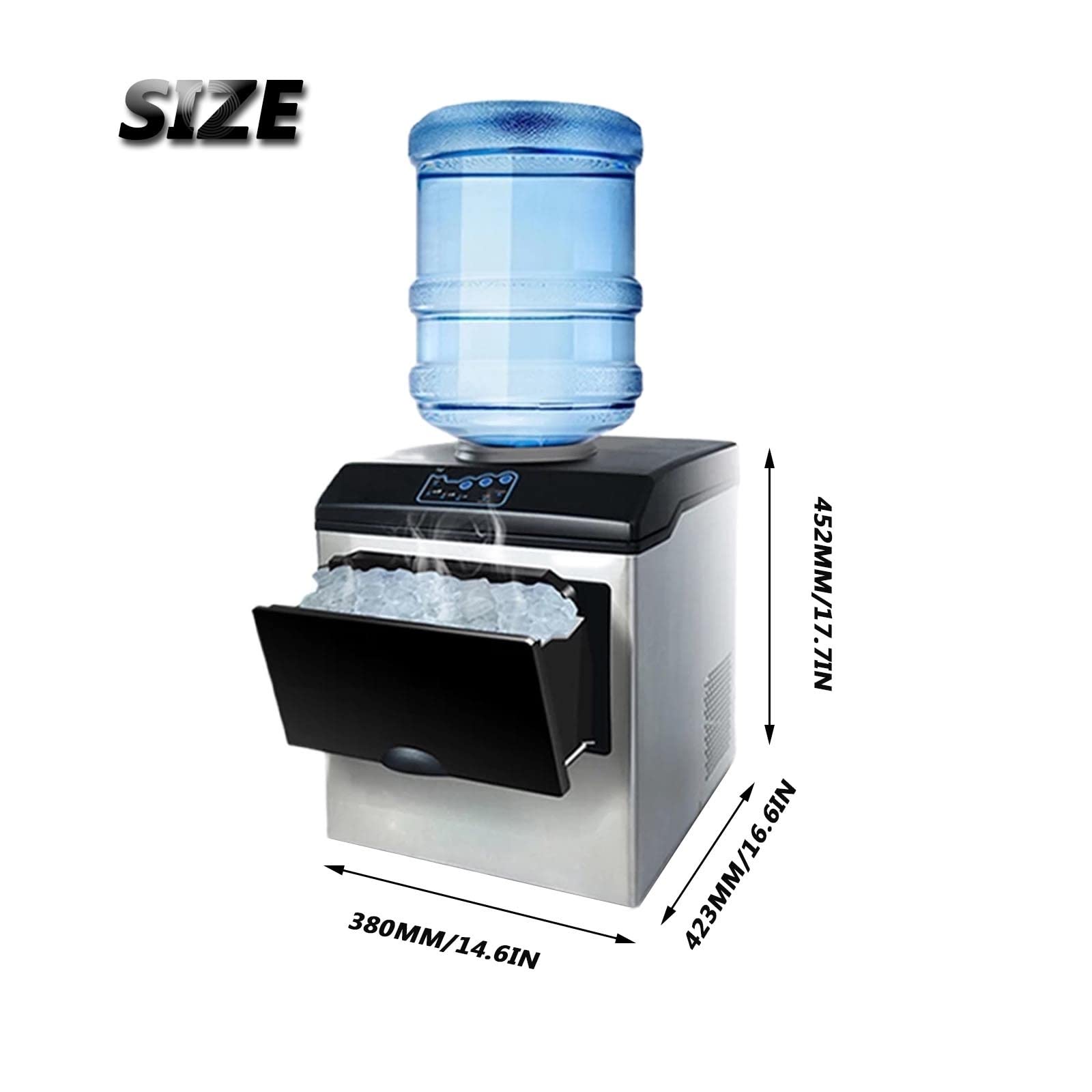 Máquina para Hacer Hielo Comercial Maquina de Hielo Domestica 25KG en 24 H MáQuina de Hacer Hielo Grande 3 Tamaños de Cubitos para el Hogar, Fiesta, Barra, Casa